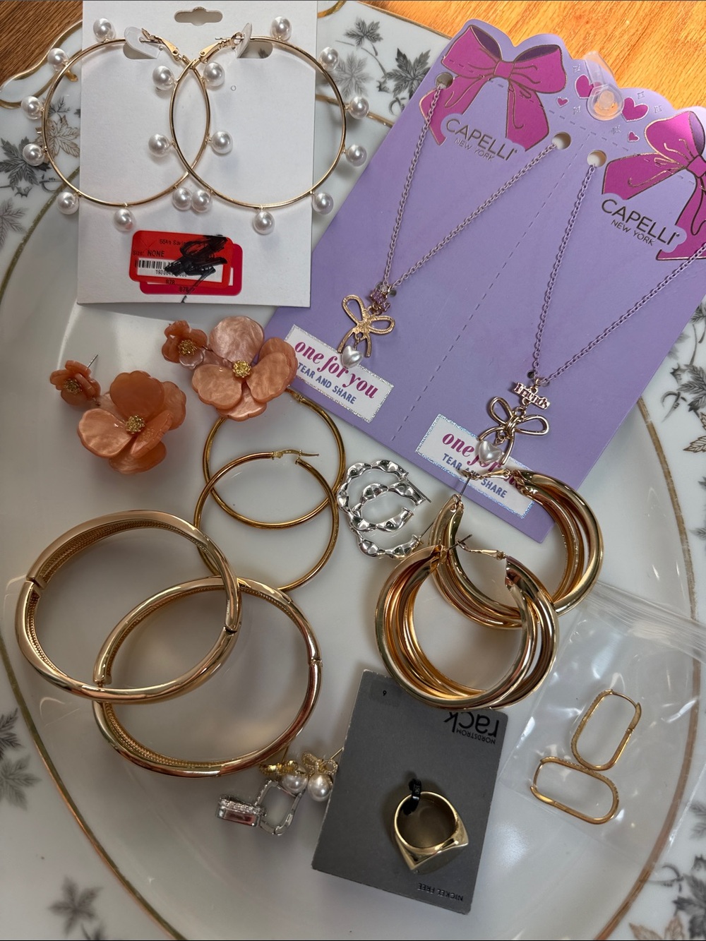 Nordstrom Gold and Pearl Hoop and Floral Earring Set